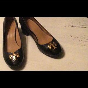 Tory Burch  Black Heeled Leather Ballet w/ Patent cap toe